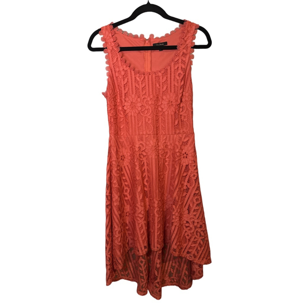 CITY STUDIO Size 5 Coral Pink Lace High/Low Dress - Picture 2 of 9